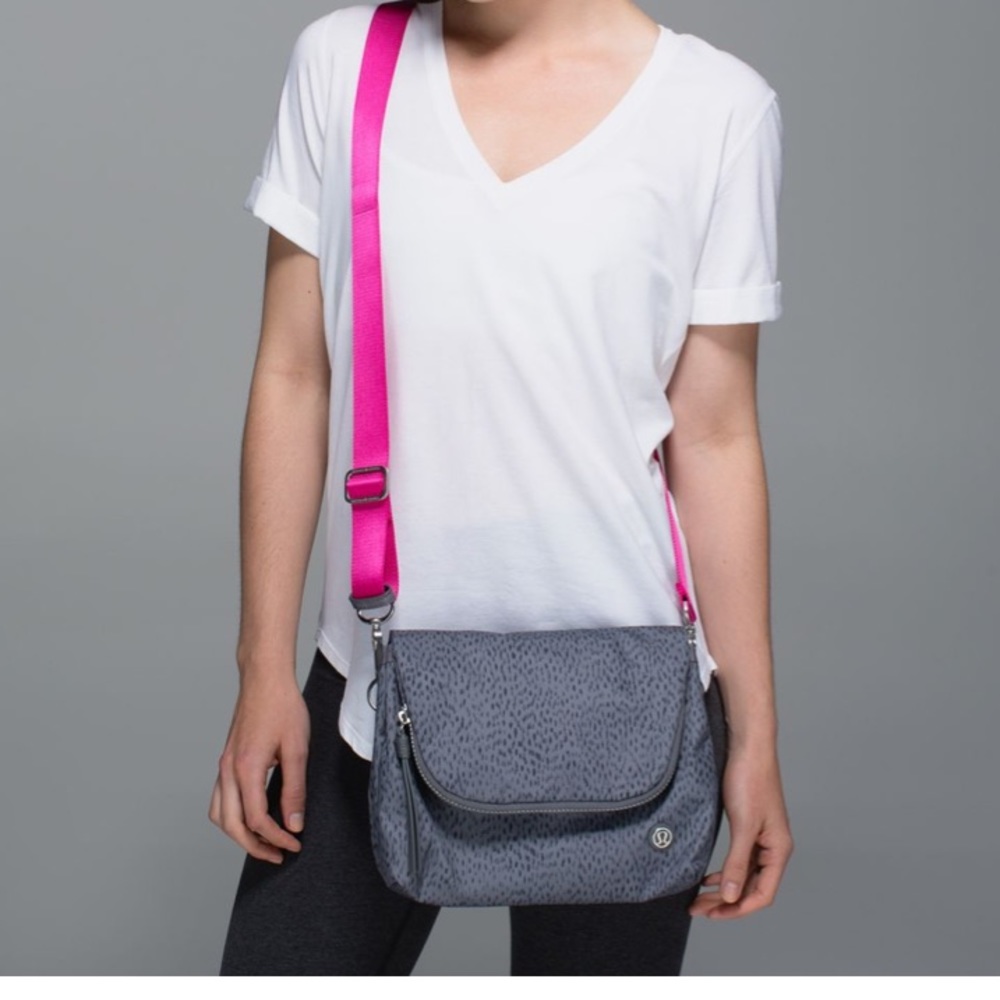 lululemon athletica Gray Crossbody Bag with Pink Strap